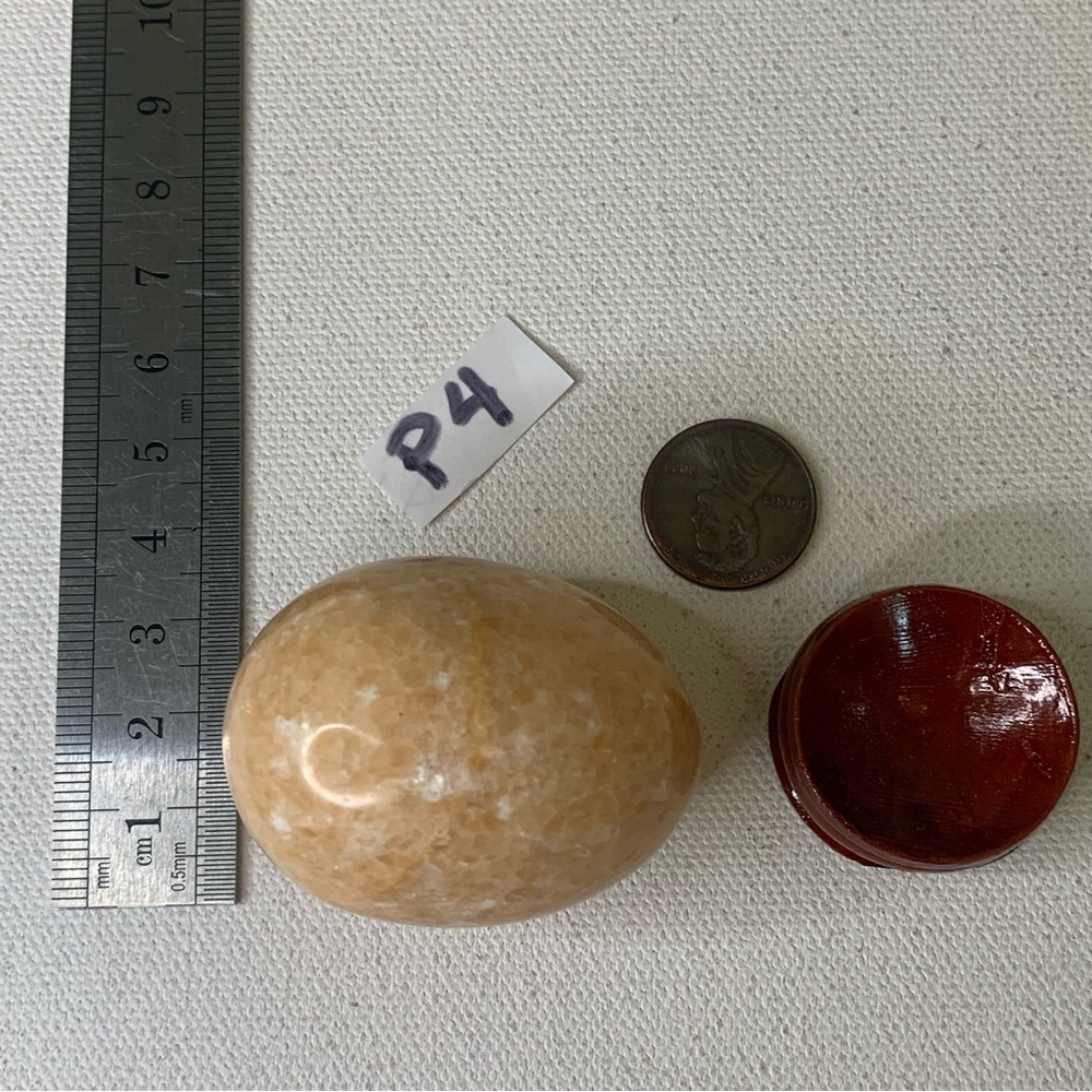 Natural Orange Calcite Egg Polished Crystal Meditation Stone with Wood Stand 2" - Picture 11 of 12